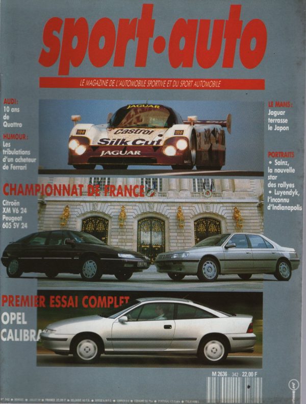 SPORT AUTO 342 1990 24H DU MANS GP MONACO GRNAD PRIX CANADA AUDI QUATTTRO 20V CITROEN XM V6 24 PEUGEOT 605 SV 24 OPEL CALIBRA 16V LANCIA STRATOS ZERO MERCEDES 300 E BRABUS 3.6 W124 RALLYE ACROPOLE INDY 500 #342 REVUE MAGAZINE