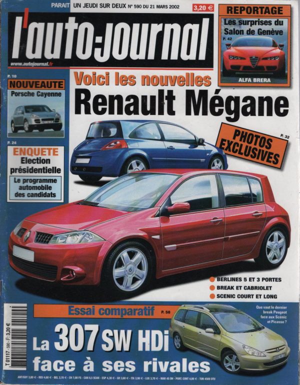 L'AUTO JOURNAL 2002 590 RANGE ROVER V8 L322 BMW X5 4.4i e53 FERRARI 550 BARCHETTA HYUNDAI COUPE 2.7 V6 FX VOLKSWAGEN POLO 1.2 16V SKODA FABIA JAGUAR X-TYPE 2L SALON DE GENEVE RENAULT MEGANE II PEUGEOT 307 SW HDi 90CH RENAULT SCENIC 1.9 CDi EXPRESSION CITROEN PICASSO HDi 90 SX #590 REVUE MAGAZINE