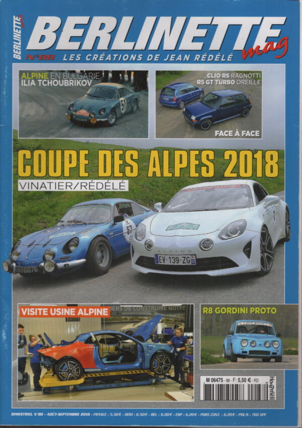 BERLINETTE MAG 88 RRENAULT 5 GT TURBO ALAIN OREILLE RENAULT CLIO 2 RS JEAN RAGNOTTI RENAULT SPORT SPIDER TROPHY R8 GORDINI PROTO #88 REVUE MAGAZINE