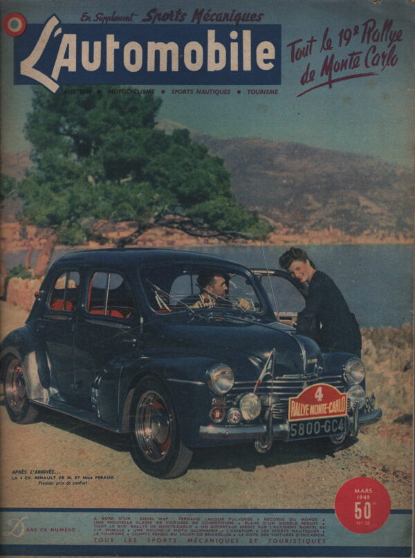 L'AUTOMOBILE 35 1949 RALLYE MONTE CARLO RENAULT 4CV MORT DE JEAN PIERRE WIMILLE HOLDEN FX RIEDEL R100 #35 REVUE MAGAZINE