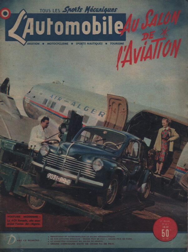 L'AUTOMOBILE 37 1949 RENAULT 4CV GP DE PAU JUAN MANUEL FANGIO GRAND PRIX DE PARIS PHILIPPE ETANCELIN GENEVE WOOLER MONOBLOC #37 REVUE MAGAZINE